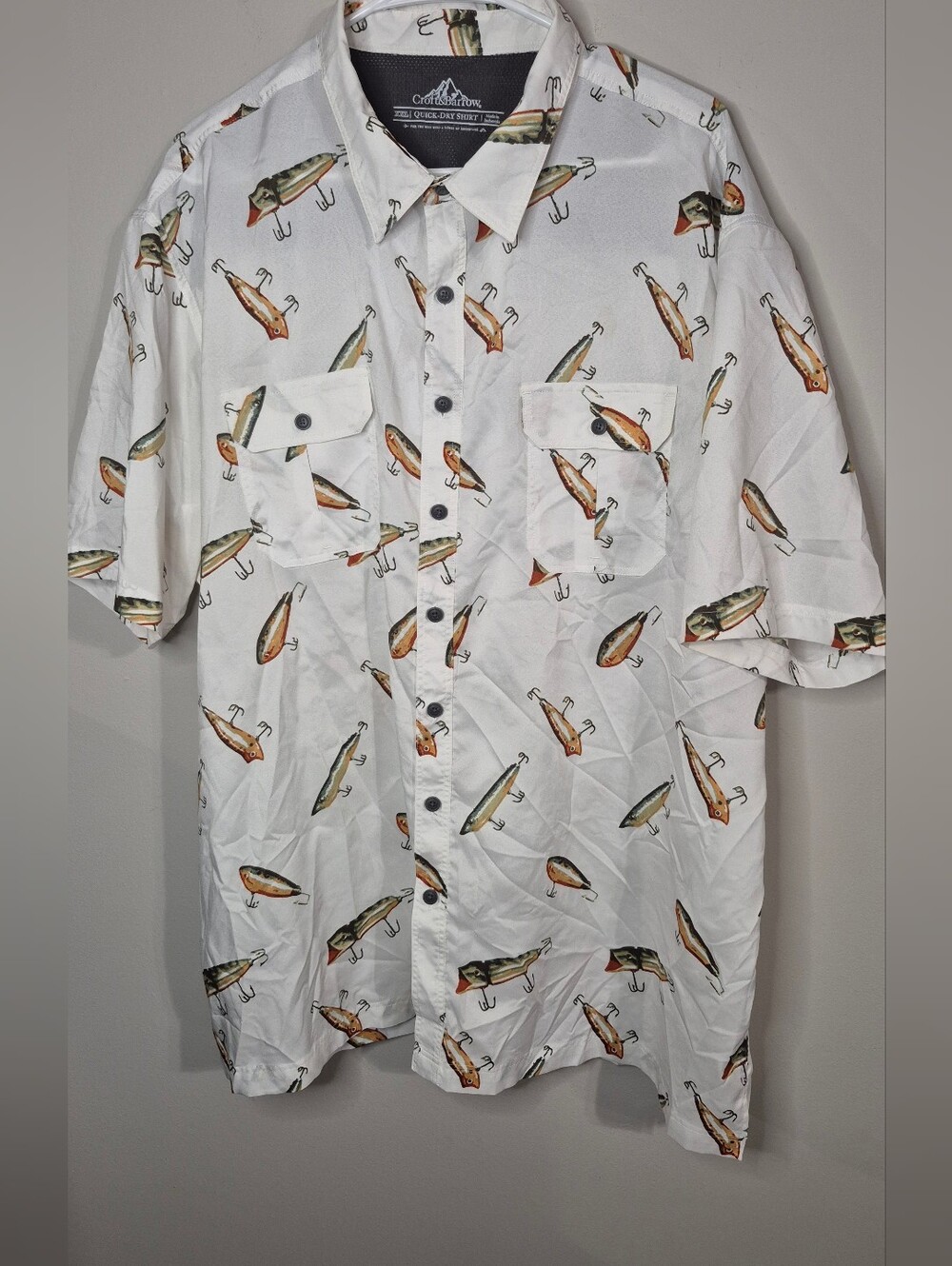 Croft&Barrow White Short-Sleeve Fishing Lure Print Shirt XXL